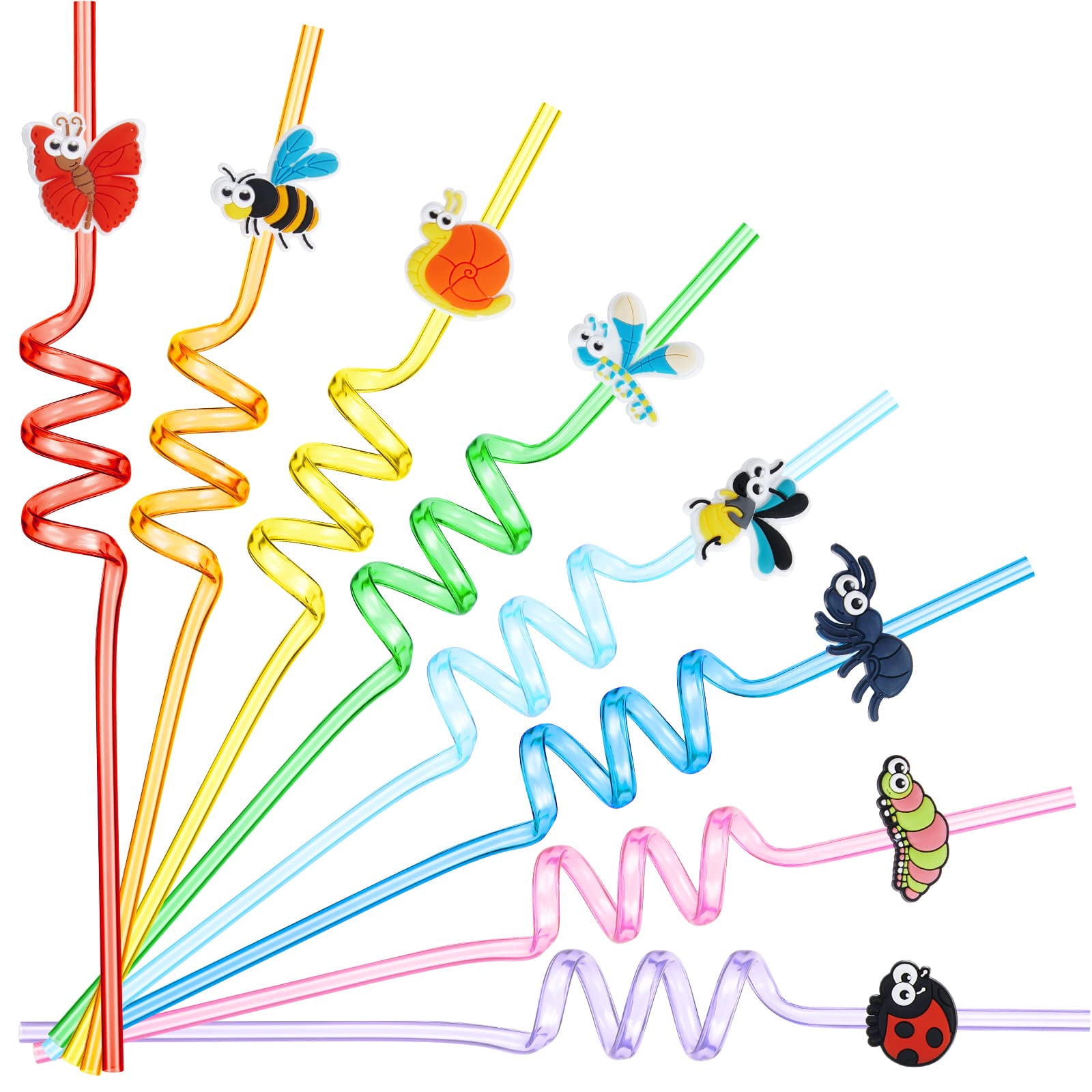 24 Pieces Bug Party Favors Reusable Plastic Straws Insect Drinking ...