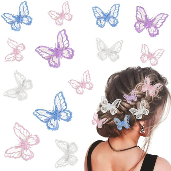 24 Pieces Butterfly Hair Clip Lace Hair Bows Embroidery Hair Pins Wedding Hair Accessories Halloween Cosplaying for Girls and Women, 2 Sizes