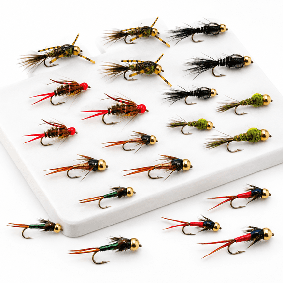 24 Pieces CJ + Hare's Ear Assortment Fly Fishing Flies for Trout and Freshwater Gamefish
