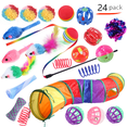 thumbnail image 1 of 24 Pieces Cat Toys Set, with Collapsible Cat Tunnel for Indoor Cats and 23 Kitten Toys, Cat Tubes and Tunnels Interactive Cat Feather Toy Mouse Crinkle Balls for Cats (Colorful), 1 of 5