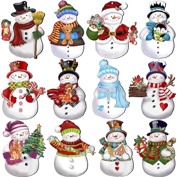 24 Pieces Christmas Snowman Wooden Ornaments Decoration Set for Tree Crafts Holiday Decor Xmas Party Supplies
