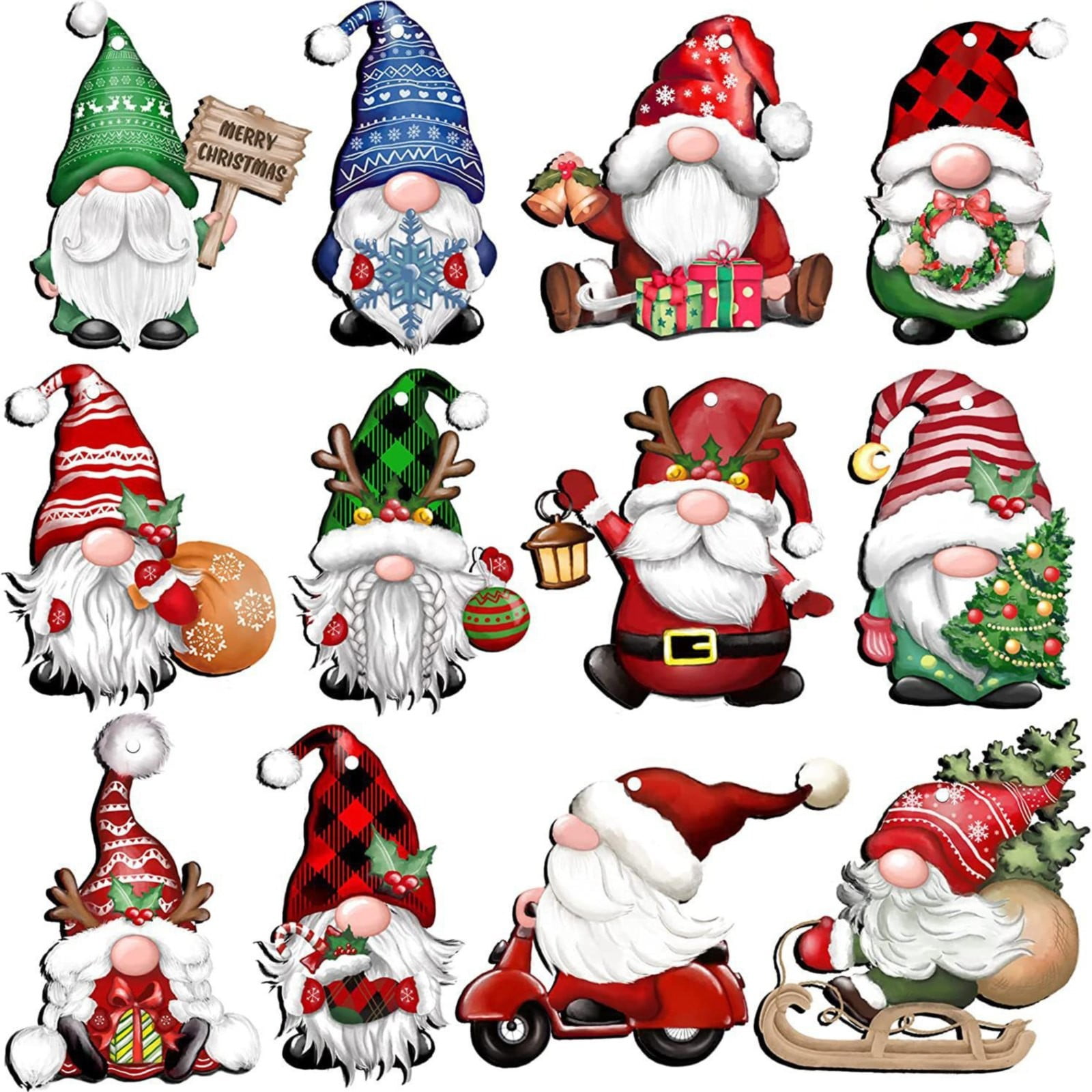 Festive Multicolor Wooden Christmas Gnome Ornaments Set