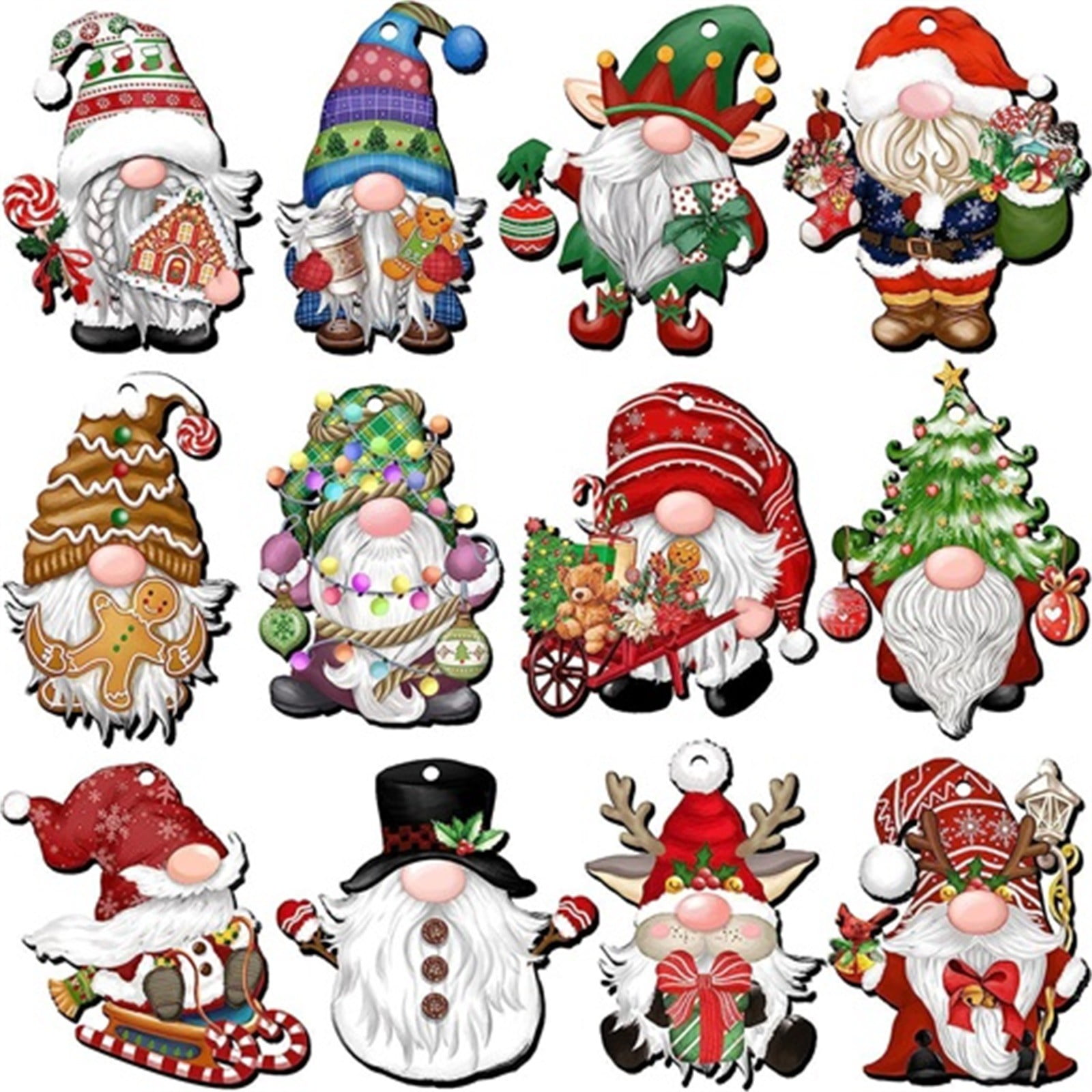 24-Piece Christmas Gnome Wooden Hanging Ornaments Set