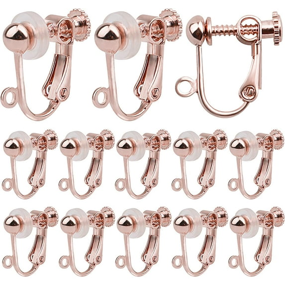 24 Pieces Clip-on Earring Findings Components Screw Back Ear Wire Non Pierced Earring Converter with Loop for Jewelry Making, 4 Colors