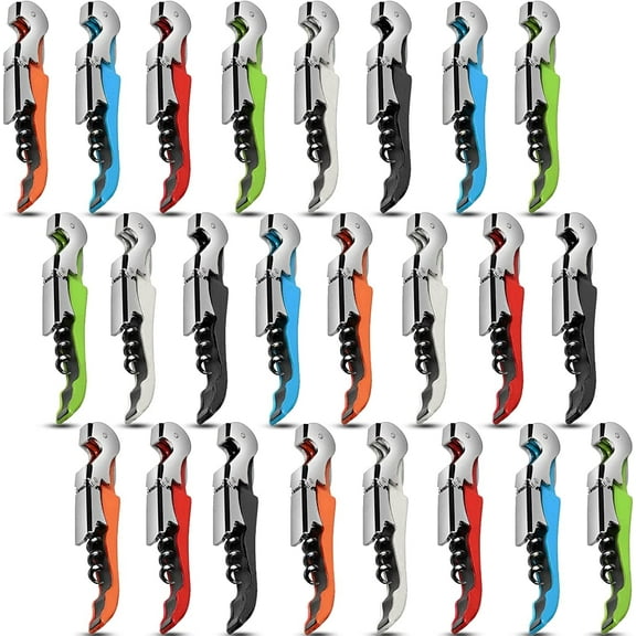 24 Pieces Corkscrew Wine Opener Wine Key Waiters Corkscrew Stainless bottle opener Fold Serrated Foil Cutter Key for Family, Company Party,Bars,Restaurants(6 Color)