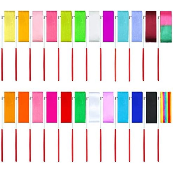 24 Pieces Dance Ribbons Streamers Rhythmic Gymnastics Ribbon Wands Artistic Dancing, Baton Twirling, 24 Colors$$Sport & Recreation Other