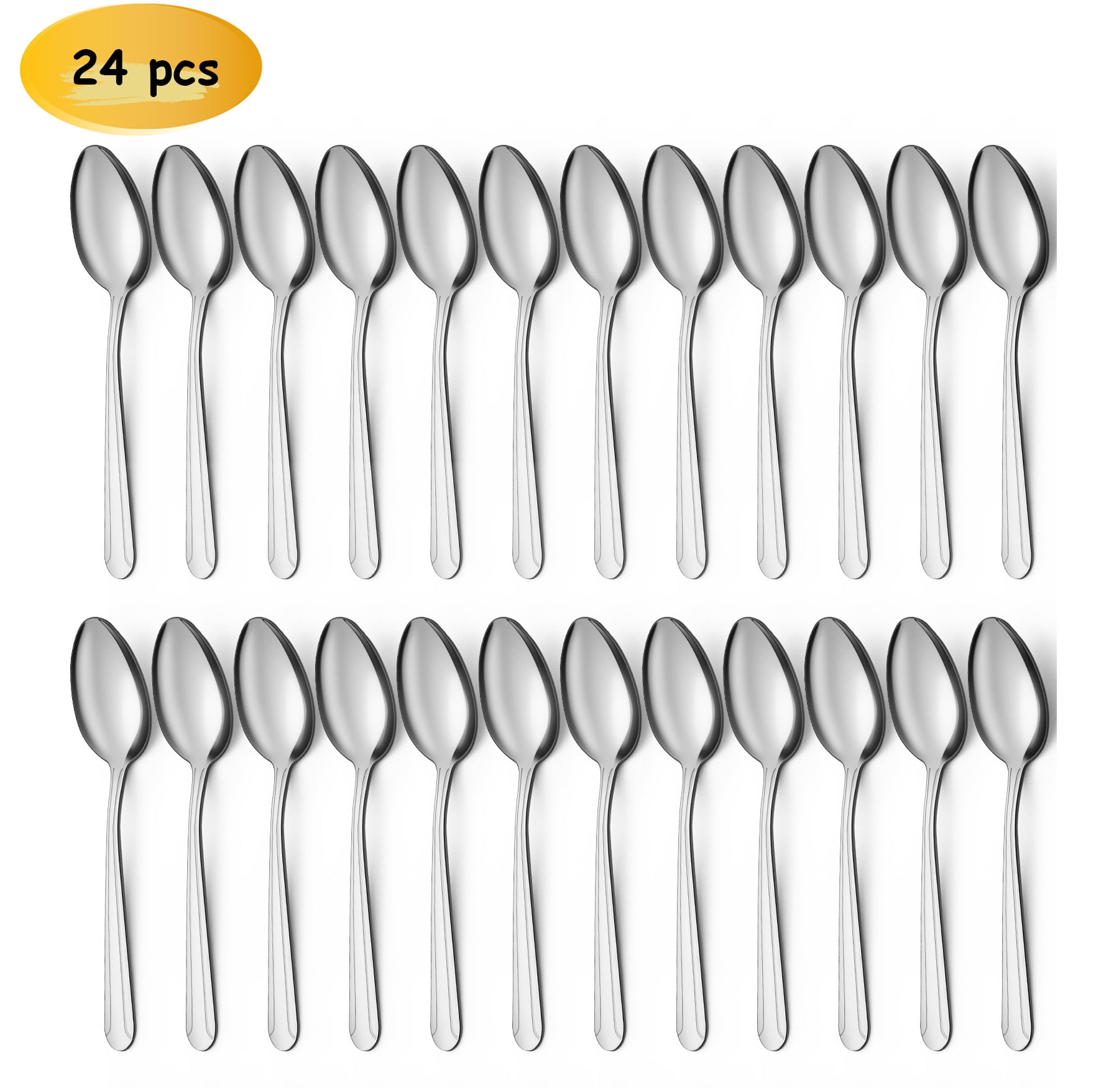 24 Pieces Dinner Spoons Set, Hunnycook 8 Inch Stainless Steel Spoons