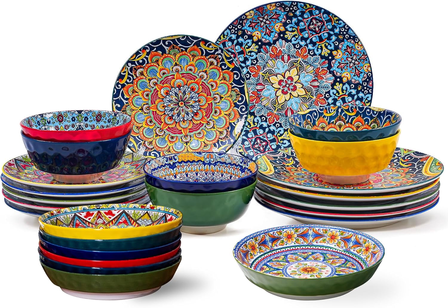 24 Pieces Dinnerware Sets, Ceramic Plates and Bowls Set, Microwave and ...