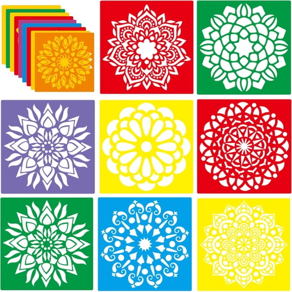 24 Pieces Drawing Stencils, 8 Inch Washable Chalk Template, Reusable PET Shape Set for Outdoor Painting, Sidewalk, Wall, Wood – Geometric & Garden Design