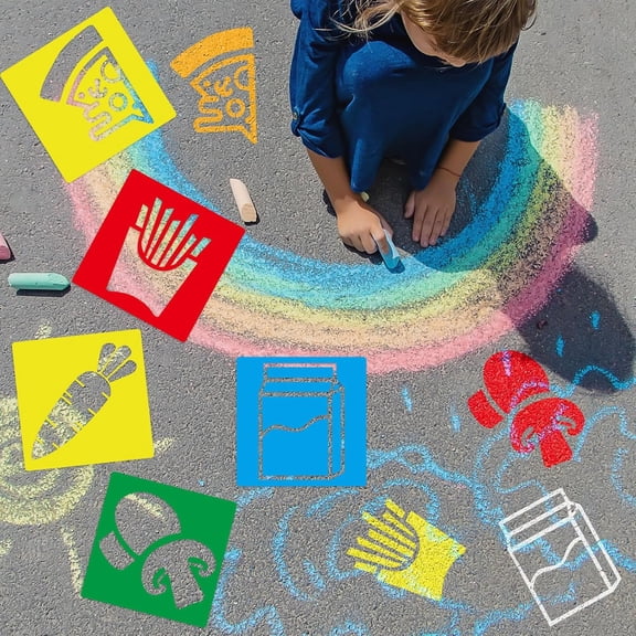 24 Pieces Drawing Stencils for Shape Learning, 8 Inch Washable Chalk Template, Reusable PET Geometric & Garden Set for Painting Crafts on Paper or Wall