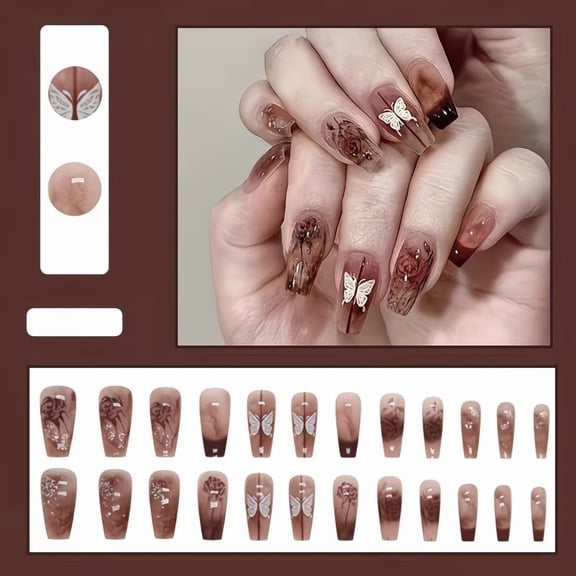 24 Pieces Elegant Transparent Butterfly Ballet Press on Nails - Artistic Nail Art Set for Fashion Lovers