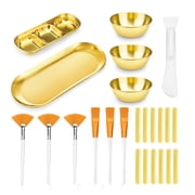 24 Pieces Facial Bowls and Brushes Set for Esthetician Supplies, Flat & Fan Brush for Facial with Mixing Bowls, Serving Tray, Spatula & Compressed Sponge, Cosmetic Face Applicator Tool