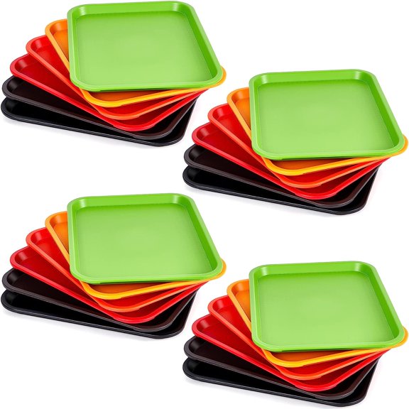 24 Pieces Fast Food Tray 13.8 x 10.6 Inch Food Serving Tray Plastic Tray for Cafeteria Eating Lunch Home Restaurant Kitchen Coffee Table Party (Multi Colors)