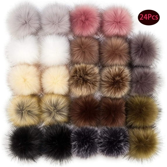 24 Pieces Faux Fur Pom Pom Balls Fluffy Pompom Ball with Elastic Loop for Hats Shoes Gloves Scarves Bag Key Chain Charms Accessories (12 Pairs,Mixed Color)