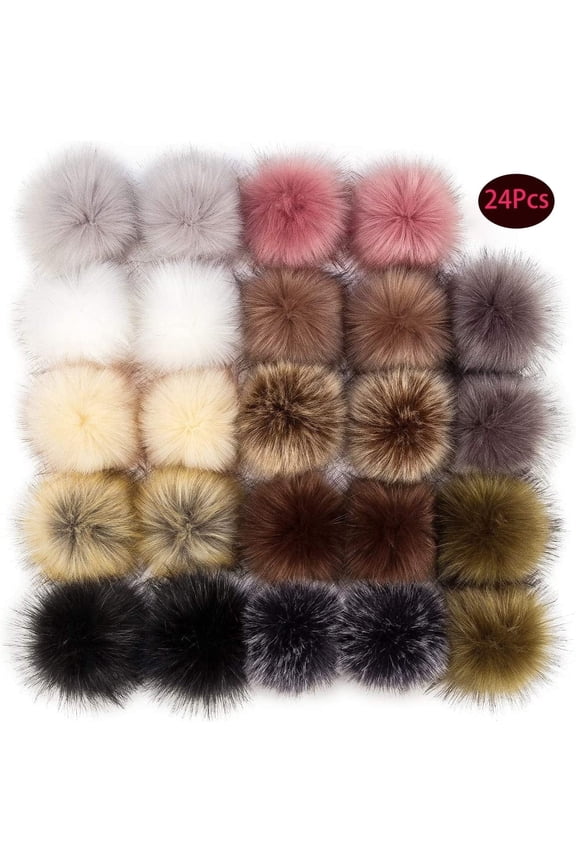 24 Pieces Faux Fur Pom Pom Balls Fluffy Pompom Ball with Elastic Loop for Hats Shoes Gloves Scarves Bag Key Chain Charms Accessories (12 Pairs,Mixed Color)