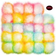 HOZHANI 24 Pieces Faux Fur Pom Pom Balls Fluffy Pompom Ball with Elastic Loop for Hats Shoes Gloves Scarves Bag (Rainbow )