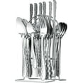 thumbnail image 1 of 24 Pieces Flatware Set, Stainless Steel Cutlery Set with Silverware Holder, Modern Gold Silverware Set Includes Dinner Knives Forks Spoons,Hanging Silverware Set Service for 6 (Silver), 1 of 7