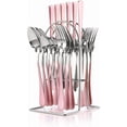 thumbnail image 1 of 24 Pieces Flatware Set, Stainless Steel Cutlery Set with Silverware Holder, Pink Spoons Forks Knives Set, Hanging Silverware Set Service for 6, Durable Stainless Steel Utensils Set, 1 of 7