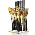 thumbnail image 1 of 24 Pieces Flatware Set,Stainless Steel Flatware Set with Silverware Holder Spoons Forks Knives,Utensils Set Service for 6,Gold Mirror Polished and Matte Pink Painted (Black)…, 1 of 9