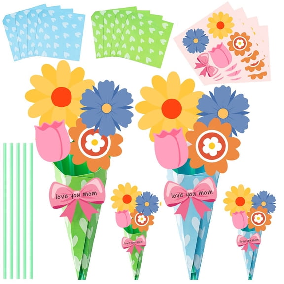 24 Pieces Flower Bouquet Craft Kit DIY Flower Paper Crafts Floral Bouquet Gifts Teacher Thanks Making Kit for Mothers Day Graduation Classroom Decoration Summer Home School Activity