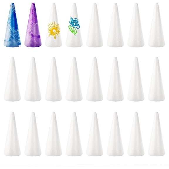 24 Pieces Foam Tree Cones, Foam Cone for Crafts, 2.8 x 7 Inch White Polystyrene Christmas Tree Model Craft Supplies for DIY Home, Table Centerpiece