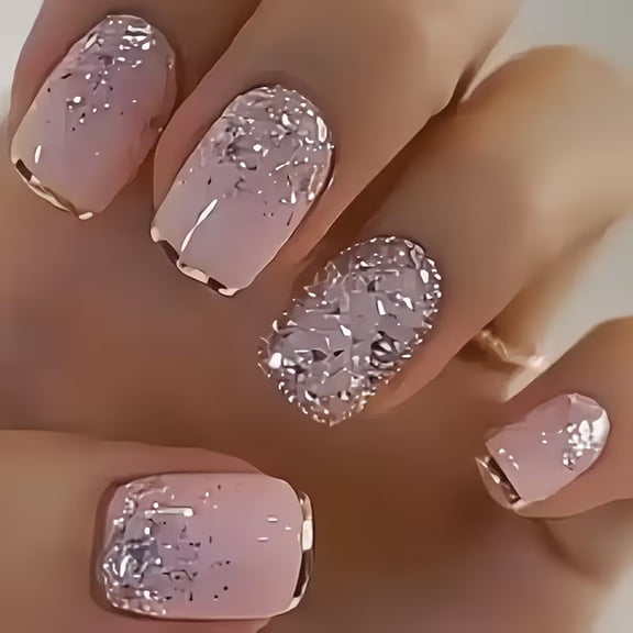 24 Pieces French Short Square Press on Nails Set - Elegant Nude Color for Hands and Feet