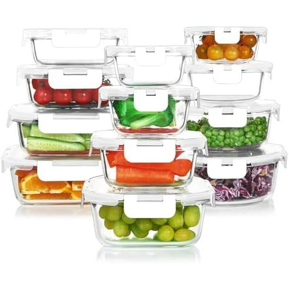 24 Pieces Glass Food Storage Containers Set,Glass Meal Prep Containers ...