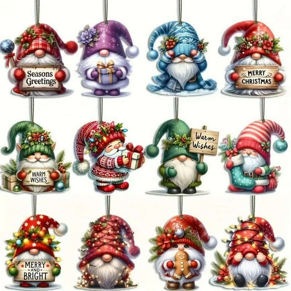 24 Pieces Gnome Ornaments for Christmas Tree, Assorted Gnome Wooden Hanging Ornaments Christmas Tree Hanging Decorations Holiday Party Supplies