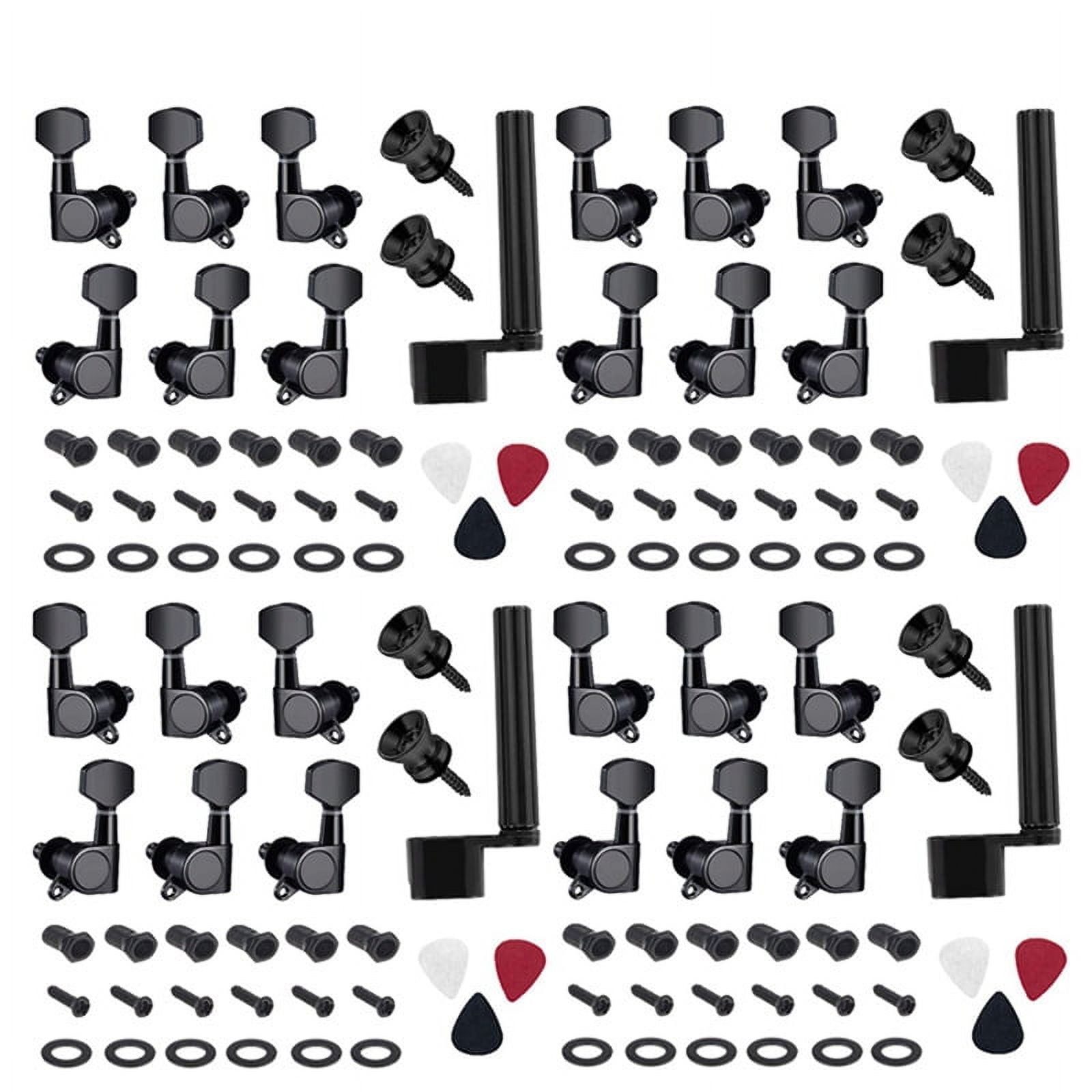 24 Pieces Guitar String Tuning Pegs Keys 3 Left 3 Right Guitar Machine Heads Knobs with Strap Button Locks Picks (Black)