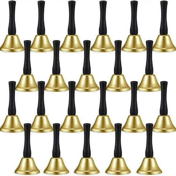 24 Pieces Hand Bells Silver Steel Service Handbells Black Wooden Handle Diatonic Metal Bells Musical Percussion (gold)