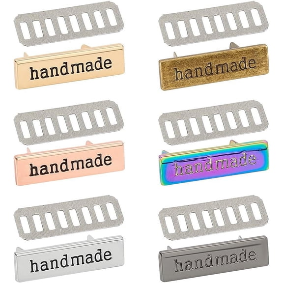 24 Pieces Handmade Metal Labels with Shim Rectangle Alloy Tags Hand Made Printed Signs Label for DIY Crafts Sewing Items Purses Bags Shoes