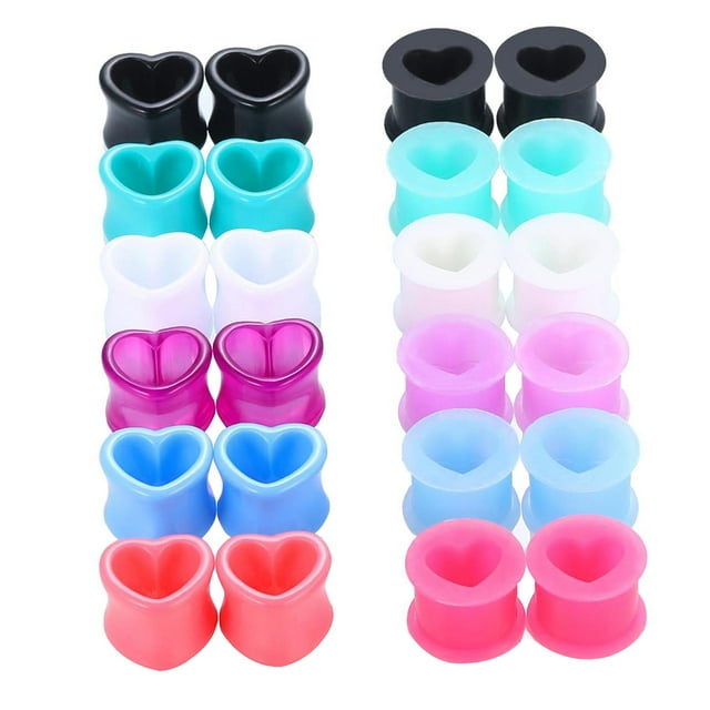 24 Pieces Heart Shape Thin Silic Ear Gauges Set Piercing Jewelry