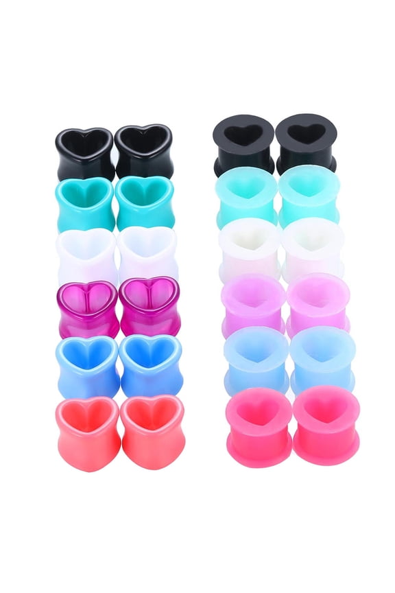 24 Pieces Heart Shape Thin Silic Ear Gauges Set Piercing Jewelry Expander 10mm