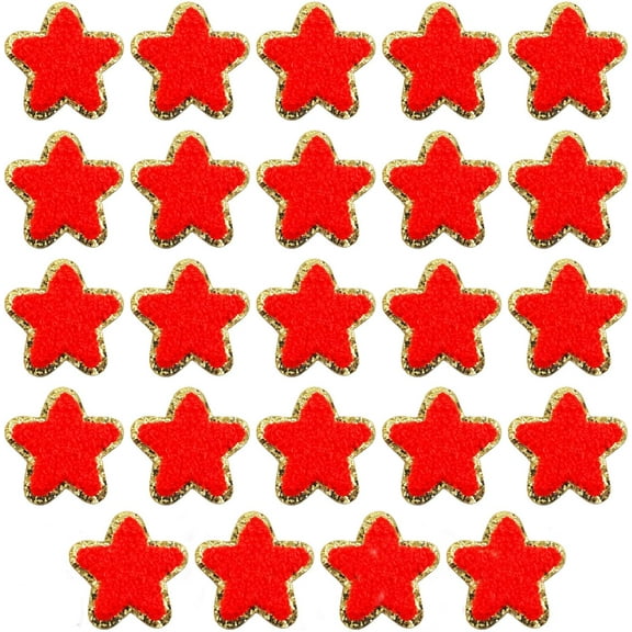 24 Pieces Heart Star Flower Chenille Patches Embroidered Iron on Patch Appliques for School Awards Jackets Hoodies Pants DIY Sewing Clothes Embellishment (Star,Red)