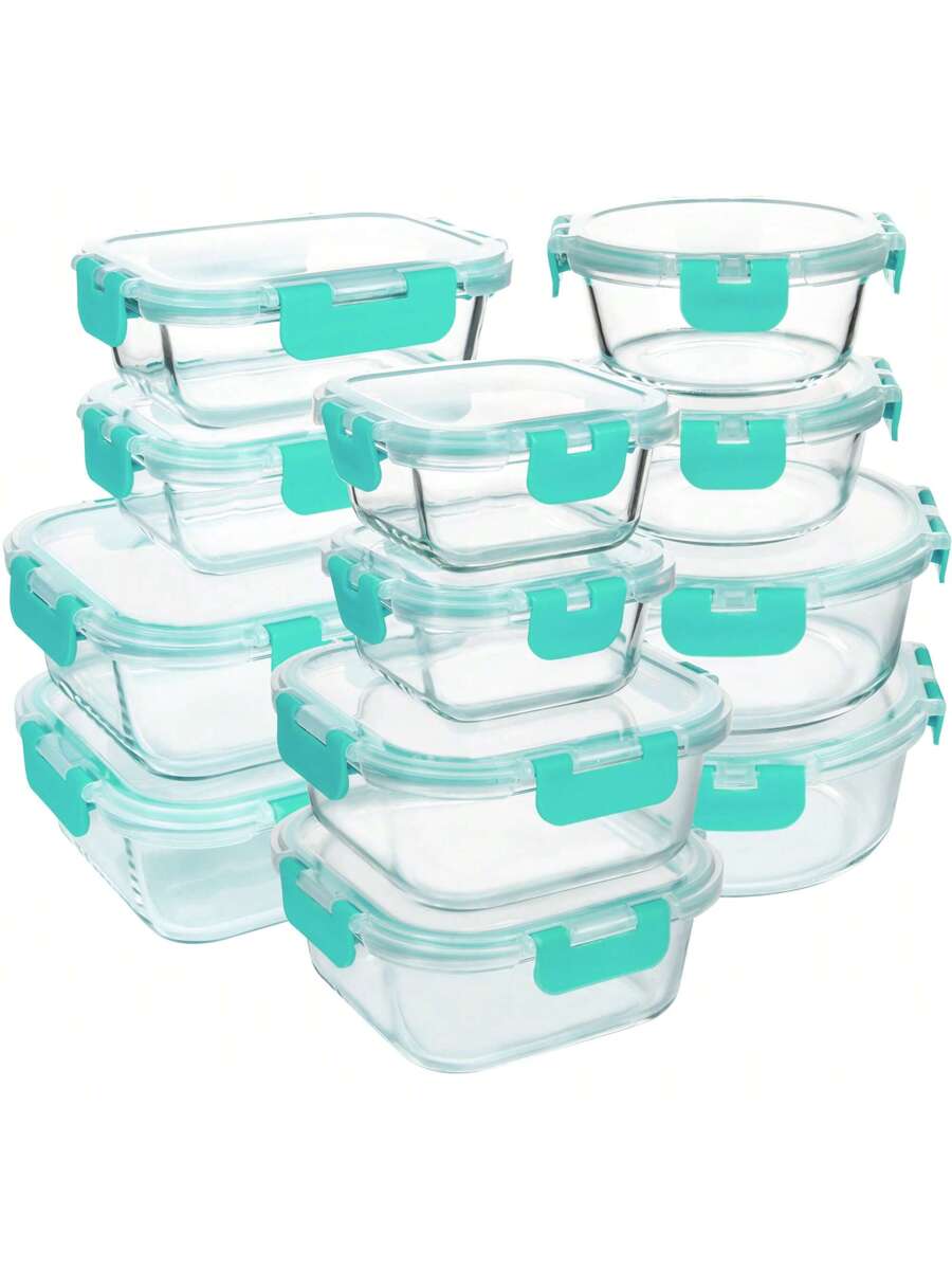 [24-Pieces ] High Borosilicate Glass Meal Prep Containers With Steam ...