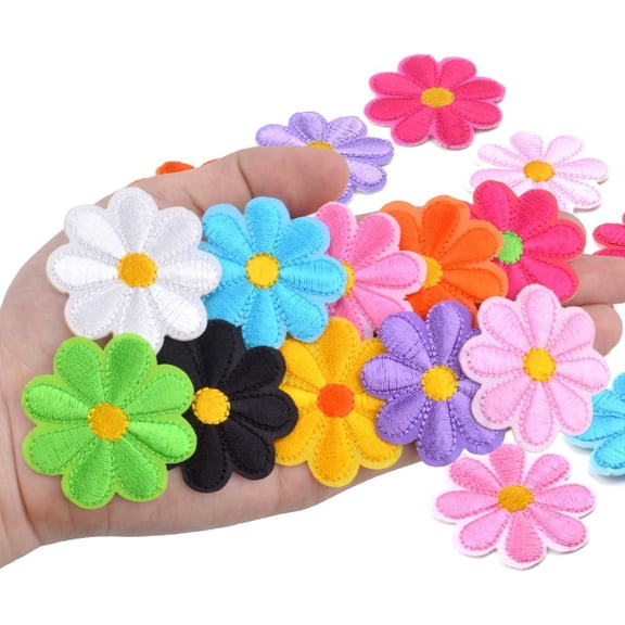 24 Pieces Iron on Flower Patches Sew on Embroidered Patch DIY Applique for Jeans Jackets Bag Hat Clothing Shoes, 12 Colors
