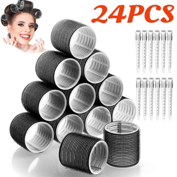 24 Pieces Jumbo Hair Curlers Set, Volume Boosting Hair Rollers for Women - Extra Large Rollers & Clips Set (12 Rollers & 12 Clips)