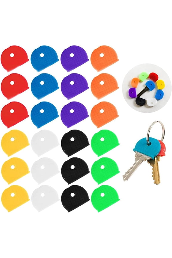 24 Pieces Key Covers Caps, Key Caps Covers Tags Set Flexible, Key Covers Coloured Key Identifiers Caps Key Colour 8 Colors