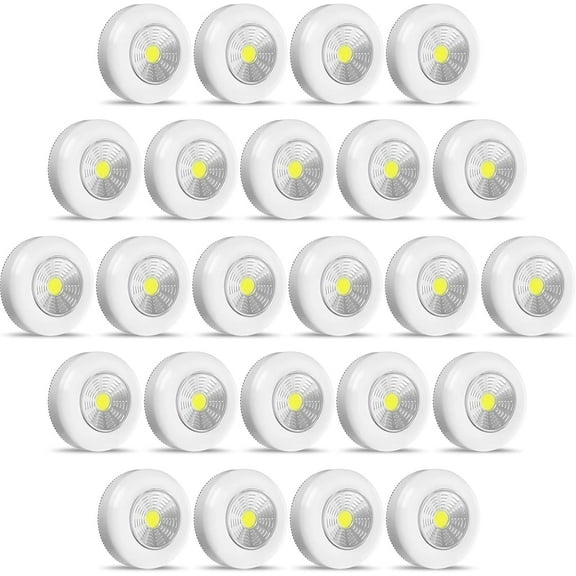 24 Pieces LED Puck Lights Wireless Under Cabinet Lighting 60 Lumens Portable Push Battery Operated Lights Mini Touch Closet Lights Stick on Lights DIY Tap Lights for Counter Wall, White