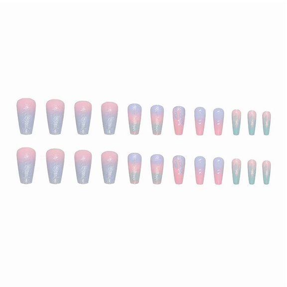 24 Pieces Macaron Color Gradient Press on Nails Set - Cute False Nails for All Seasons