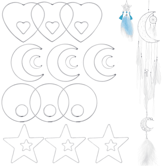 24 Pieces Metal Dream Catcher Rings Circle Heart Star Moon Shaped Macrame Hoop Catcher Rings for DIY Crafts Wedding Wreath Wall Hanging Decor