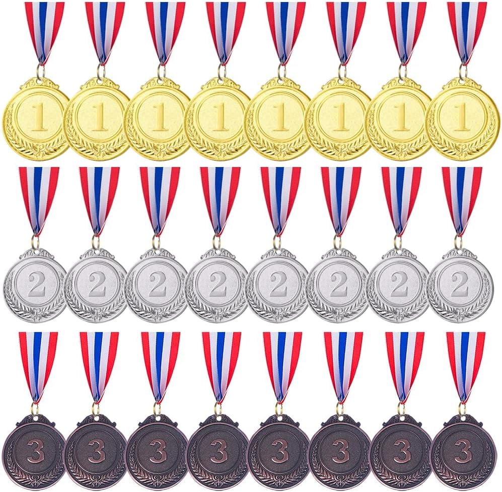 24 Pieces Metal Medals,Winner Medals for Competitions, Olympic Style, Competitions, Party Favors, Gold Silver Bronze Award Metals,Soccer Award Metals, 2 In.