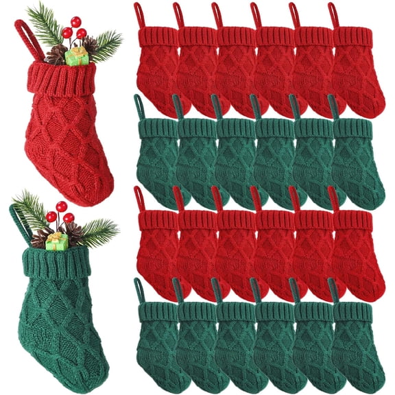 24 Pieces Mini Christmas Knit Stockings 6 Inch Cable Knitted Stockings Bulk Xmas Hanging Ornament Decoration for Christmas Tree Fireplace Holiday Party Favor