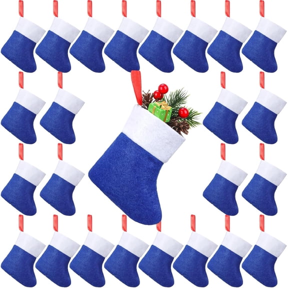 24 Pieces Mini Christmas Stockings 4 Inch Xmas Felt Stocking Bulk Hanging Ornament Decoration Small Santa Stocking for Xmas Tree Goody Gift Party(Red, Blue, Green, Purple)