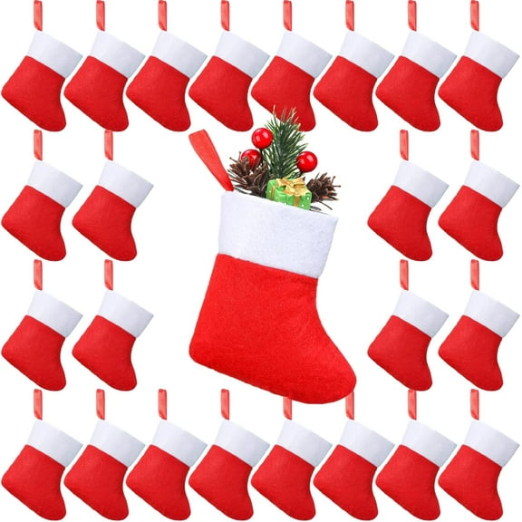24 Pieces Mini Christmas Stockings 4 Inch Xmas Felt Stocking Bulk Hanging Ornament Decoration Small Santa Stocking for Xmas Tree Goody Gift Party