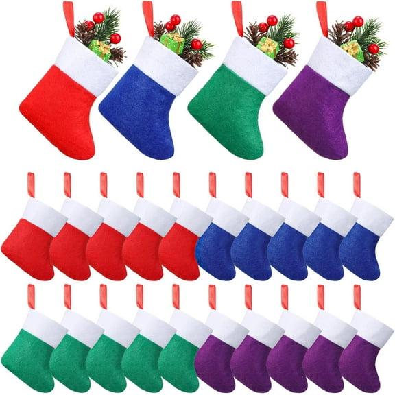 24 Pieces Mini Christmas Stockings 4 Inch Xmas Felt Stocking Bulk Hanging Ornament Decoration Small Santa Stocking for Xmas Tree Goody Gift Party
