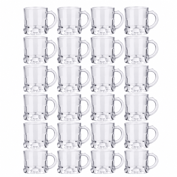 24 Pieces Mini Plastic Beer Mugs 1 Ounce Mini Mug Shot Glasses with Handles Clear Reusable Tasting Glasses for Drinking Festival Party Barbecue Wedding