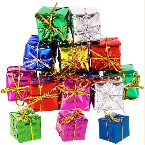 24 Pieces Mini Presents for Christmas Tree Decoration Packages Present Box Metallic Foil Wrapped Ornaments for Indoor Outdoor Xmas Tree Party Holiday Decor 1.57inch (Multicolor)