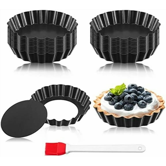 24 Pieces Mini Tart Pans 4 Inch with Removable Bottom Round Nonstick Quiche Pan Fluted Sided Small Tart Tins Mold for DIY Kitchen Baking Pies, Tartlets, Mousse Cakes, Muffins, Fruit, Desserts