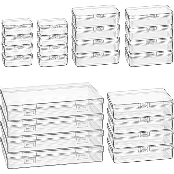 24 Pieces Mixed Sizes Rectangular Empty Mini Clear Plastic Organizer Storage Box Containers with Hinged Lids for Small Items and Other Craft Projects